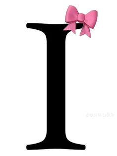 the letter i has a pink bow on it's head and is black with a white background