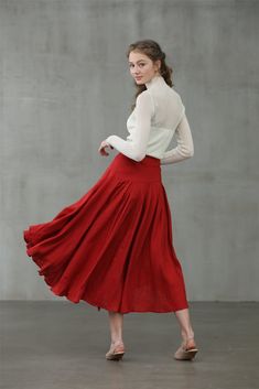 Pleated Skirt Winter, Red Linen Dress, Linen Slip Dress, Hooded Wool Coat, Red Wool Coat, Red Skirt, Winter Skirt, Skirt Midi, Linen Skirt