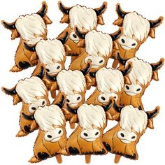 a bunch of brown and white cow balloons