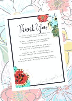 a thank card with flowers and butterflies on it