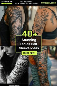 Lovely Womens Half Sleeve Tattoo Designs Ink Inspiration Womens Half Sleeve Tattoo, Half Sleeve Tattoo Ideas, Womens Half Sleeve, Half Arm Sleeve Tattoo, Sleeve Tattoo Designs, Unique Half Sleeve Tattoos, Arm Sleeve Tattoos For Women, Half Sleeve Women, Cool Half Sleeve Tattoos