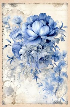 a painting of blue flowers on a white background