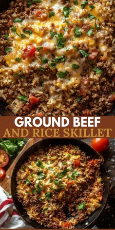 ground beef and rice skillet in a pan