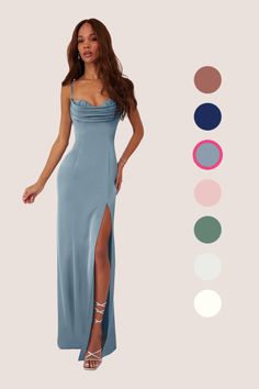 Bridesmaid Dress Dusty Blue, Steel Blue Bridesmaid Dresses, Dresses Colors, Slate Blue Dresses, Slate Blue Wedding, Blue Wedding Guest Dresses, Stretch Satin Dress, Mermaid Sweetheart, Dusty Blue Bridesmaid Dresses