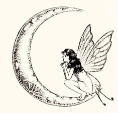 a drawing of a fairy sitting on the moon