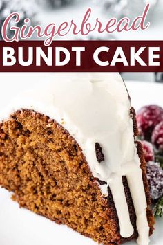 Slice of bundt cake on a plate. Christmas Bundt Cake Recipes, Gingerbread Bundt Cake, Christmas Bundt Cake, Gingerbread Recipes, Mouthwatering Desserts, Christmas Yummies, Christmas Eats, Winter Baking, Potatoes Recipes