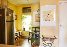 the kitchen is clean and ready to be used as a dining room or living room