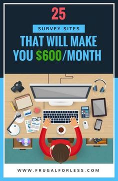 a man sitting at a desk with a computer on it and the words make $ 500 / month