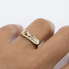 "I Love You Script Signet Ring Solid Real 10K Yellow Gold * Metal : Real 10K Yellow Gold (Properly Stamped, 10K)  * Condition : Brand New  * Finish : Polished  * Average Weight : 1.44 grams  * Length : Size 7.5  * Width : 6mm x 16.5mm = Just under 1/4\" x 5/8\"  * Clasp/Bail : Can be resized down or up at your local jeweler. All of our items are brand new and are shipped with a gift box." Customized Yellow Gold Rings For Anniversary, Pinky Ring Gold, Antique Style Rings, Signet Rings, Rose Gold Heart, Thumb Ring, Gold Monogram, Average Weight, Filigree Ring