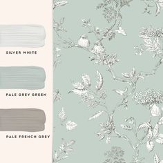 wallpaper with different shades of grey and white flowers, leaves and branches on it