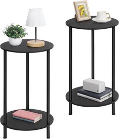 Home Decor - Farmhouse Style 2 Tiers Small Round Side Tables with Storage Seher Tiwers