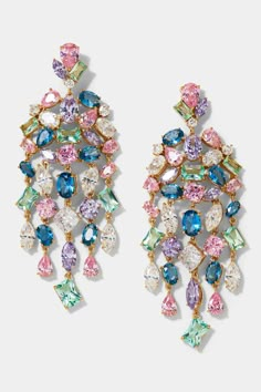 Luxury Multicolor Earrings For Evening, Multicolor Multi-stone Jewelry For Evening, Elegant Multicolor Earrings With Sparkling Stones, Multicolor Gemstone Accent Earrings For Wedding, Multicolor Gemstone Accented Earrings For Wedding, Elegant Multicolor Earrings For Evening, Elegant Multicolor Gemstone Chandelier Earrings, Multicolor Multi-stone Earrings For Party, Party Multicolor Multi-stone Earrings