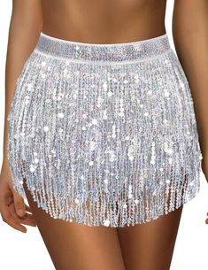 PRICES MAY VARY. HIGH-QUALITY MATERIAL: Our sparkly skirt is made of excellent 100% Polyester with beautiful fringes and sequins, which is lightweight, skin-friendly and durable. Besides, the tulle lining under the sequins is comfortable and breathable, so you will feel great when you wear this sequin skirt. GORGEOUS SEQUINED FRINGE: The belly dance skirt with four-layered sequins and fringes is shinier and more gorgeous, which makes you more acctractive. What's more, the tinsel skirt perfectly Sequin Tassel Skirt, Zebra Halloween Costume, White Sequin Skirt, Cowgirl Skirt, Silver Sequin Skirt, Glitter Skirt, Belly Dance Skirt, Sparkly Skirt, Glitters Skirt