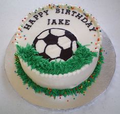 a birthday cake with a soccer ball on it