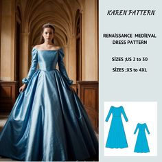 Renaissance victorian fantasy cosplay dress pattern Long Sleeve Maxi Flare Skirt Dress +,available as an instant download (pdf) sewing pattern bundle with a range of size options, including plus sizes ⭐US Sizes: 2, 4, 6, 8, 10, 12, 14, 16, 18, 20, 22, 24, 26, 28, 30 ⭐Standard Sizes: XS, S, M, L, XL, 2XL, 3XL, 4XL ⭐These patterns are suitable for A4, A0, and US Letter size papers. ⭐Once your payment is processed, you will automatically receive download links for the pattern files. Please note tha Sleeping Beauty Dress Pattern, Fairytale Fitted Corset Dress For Costume, Fitted Fairytale Ball Gown Dress, Medieval Dress For Halloween Fancy Dress With Historical Design, Blue Fitted Medieval Dress For Cosplay, Fitted Historical Costumes For Costume Party, Medieval Dress For Halloween With Historical Design, Fairytale Costume For Cosplay Events, Princess Style Fitted Corset Dress For Costume Party