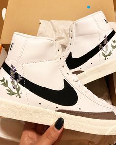 Custom shoes based on your style and interests Custom Nike Blazers Women, Custom Blazers Nike, Custom Painted Nike Blazers, Costimized Sneakers, Nike Blazer Customized, Shoe Design, Custom Nike Blazers, Painted Nikes, Pretty Sneakers