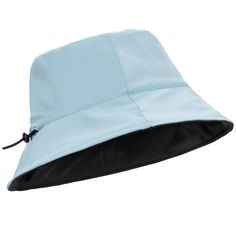 a light blue hat with black brim