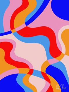 an abstract painting with red, yellow and blue colors on it's surface is featured in this image