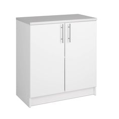 a white cabinet with two doors and drawers