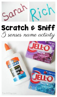 the words scratch and sniff are shown in different ways to make it fun for kids