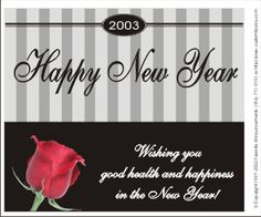 a happy new year card with a red rose