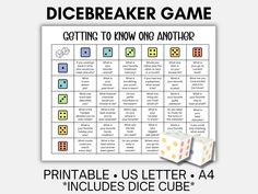 dicebreakerer game getting to know another printable us letter a4 includes dice cubes