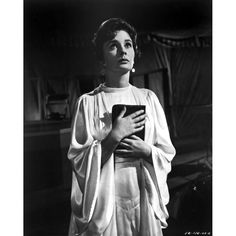 Jean Simmons Posed in White Butterfly Sleeve Silk Dress with Hands Together Holding a Black Book Photo Print Image 1 Graceful Dress, Jean Simmons, Deborah Kerr, Book Photo, Hands Together, Guys And Dolls, Butterfly Sleeve, Black Book, Hollywood Legends