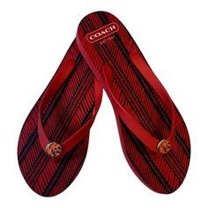 Brand: COACH Style: SANDALS FLIP FLOPS Color: RED Size: 9.5 SKU: 311-31127-314 CONDITION: LIKE NEW Red Cushioned Flip Flops For Vacation, Red Synthetic Flip Flops For The Beach, Red Cushioned Flip Flops For The Beach, Red Cushioned Flip Flops For Beach, Red Synthetic Flip Flops For Beach Season, Red Synthetic Beach Slippers, Red Beach Sandals With Textured Footbed, Red Textured Footbed Sandals For Beach, Red Flip Flops