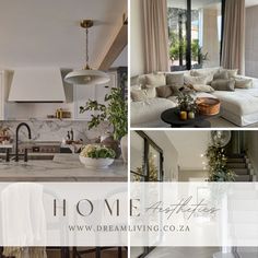 a collage of photos with the words home staging on them and pictures of kitchen, living room, dining room