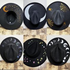 Items are not exchangeable or returnable. It has adjuster inside. One size fits most 22-22.8 Goth Hat, Moon Hat, Black Witch Hat, Black Witch, Hat Ideas, Frill Dress, Really Cute Outfits