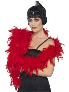 1920s Red Feather Deluxe Boa Red Feather Boa, Burlesque Fancy Dress, Flapper Accessories, Ladies Fancy Dress, Flapper Costume, Red Costume, 20s Fashion, Red Feather, Fancy Dress Accessories