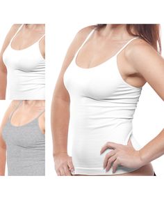 This essential camisole with a self-lined shelf bra is a perfect layering piece, yet stylish enough to be worn on its own. The extra soft underband and adjustable straps provide light support. This cami is a cotton blend for added stretch, and tagless, providing a close, comfortable fit. 3 Pack includes solid colors white, gray and black. Layering Cotton Camisole with Shelf Bra - 2-Pack Extra soft underband Adjustable straps Cotton blend for added stretch Tagless 3-Pack includes solid colors whi Cotton Camisole, Shelf Bra, Layering Pieces, Women's Intimates, White And Black, Comfort Fit, Bra, Cotton Blend, Solid Color