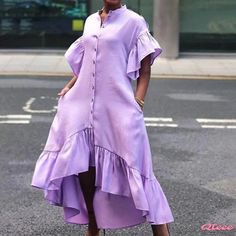 Wide Legged Purple Maxi Dress with Long Sleeves Plus Size Holiday Dresses, Long Dresses Casual Maxi, Irregular Dress, Pocket Maxi Dress, High Low Maxi Dress, Perfect Prom Dress, Maxi Robes, Daily Dress, Looks Chic