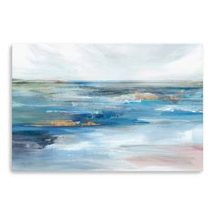 an abstract painting with blue, white and yellow colors on the ocean wall art print