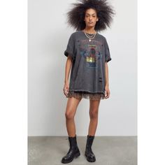 Urban Outfitters Led Zeppelin 1977 Band Tour Distressed T-Shirt Dress Msrp $75 A Distressed T-Shirt Dress With Led Zeppelin's 1977 Tour Graphic At The Front. Oversized Fit, So You Can Wear It As A Tee Or A Tee Dress. Content + Care * 100% Cotton * Vintage Wash * Intentional Distressing Throughout * Size S/M * New Without Tags Measurements * Chest: 51" Length: 28" Tshirt Dress Layered Outfit, Oversized Tee With Boots, Band Tshirt Dress Outfit, T Pain Concert Outfit, Dresses With Tshirts Under, Graphic Tee Concert Outfit, T Shirt Dress Outfit Summer, Vegas Day Outfit Summer, T Shirt Into Dress