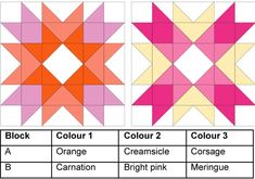 three different types of star quilts are shown in this diagram, each with four different colors