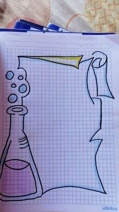 a drawing of a flask and beakle on graph paper