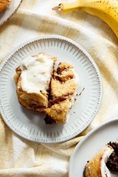 This gooey homemade cinnamon rolls recipe is easy to make and topped with tangy cream cheese frosting! Made in one bowl without an electric mixer, these soft banana cinnamon rolls are a melt-in-your-mouth dessert, breakfast, or a snack! They are the perfect holiday brunch recipe.