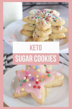 keto sugar cookies with sprinkles on white plates