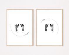 two black and white prints with footprints on them