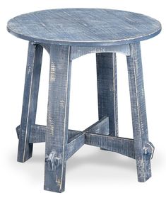 an old blue wooden table on white background