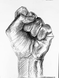 a black and white drawing of a fist