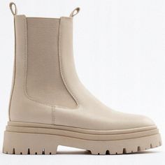 Never Worn All Cream Platform Boots Zara Beige Winter Boots, Zara Beige Ankle-high Boots, Zara Round Toe Boots For Spring, Zara Beige High Ankle Boots, Zara Beige Spring Boots, Cream Boots, Zara Shoes, Platform Boots, Zara