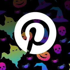 a group of halloween themed images with the letter p in the middle and an image of cats, bats, and pumpkins