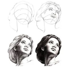 three women's heads are shown in this drawing