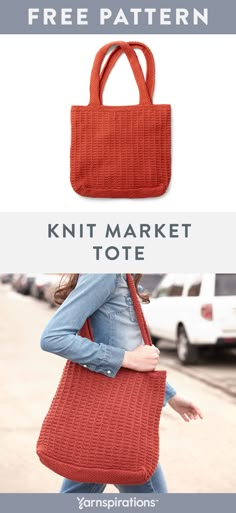 the knit market tote bag is shown in red