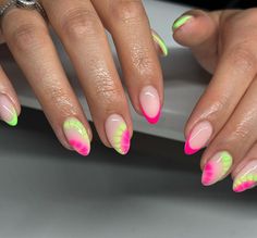 Beachy Nails, Watermelon Nails, Summer Nail Designs, Simple Acrylic Nails, Vacation Nails, Funky Nails, Summer Nail