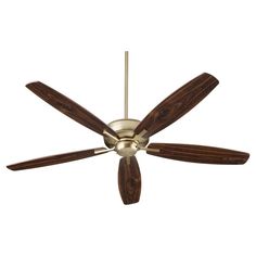 a ceiling fan with three wooden blades