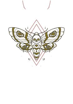 a drawing of a moth with an intricate design on it's wings and head