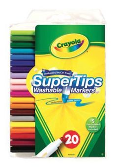 crayol super tips washable markers, assorted colors, 20 count each